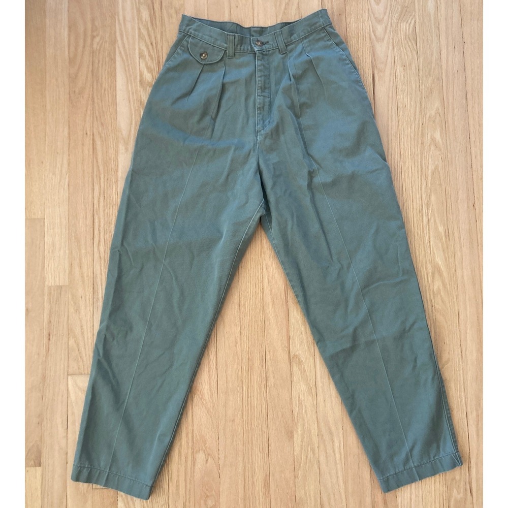 VTG 90s Lee High Waisted Pleated‎ Trousers Sage Green Cotton Tapered Pants Retro
